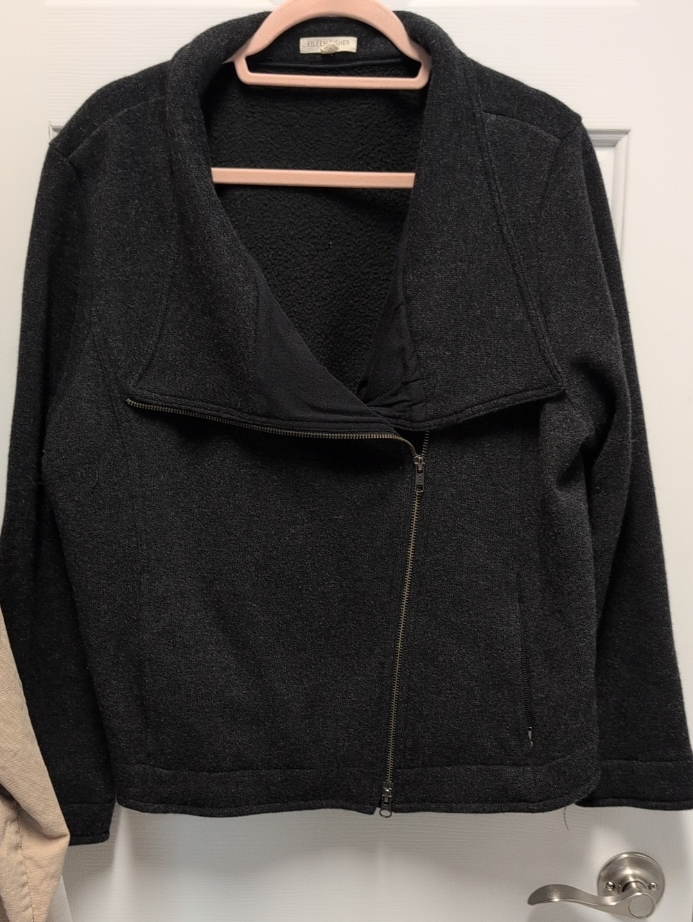 Eileen Fisher Charcoal Asymmetrical Zip Bomber Jacket